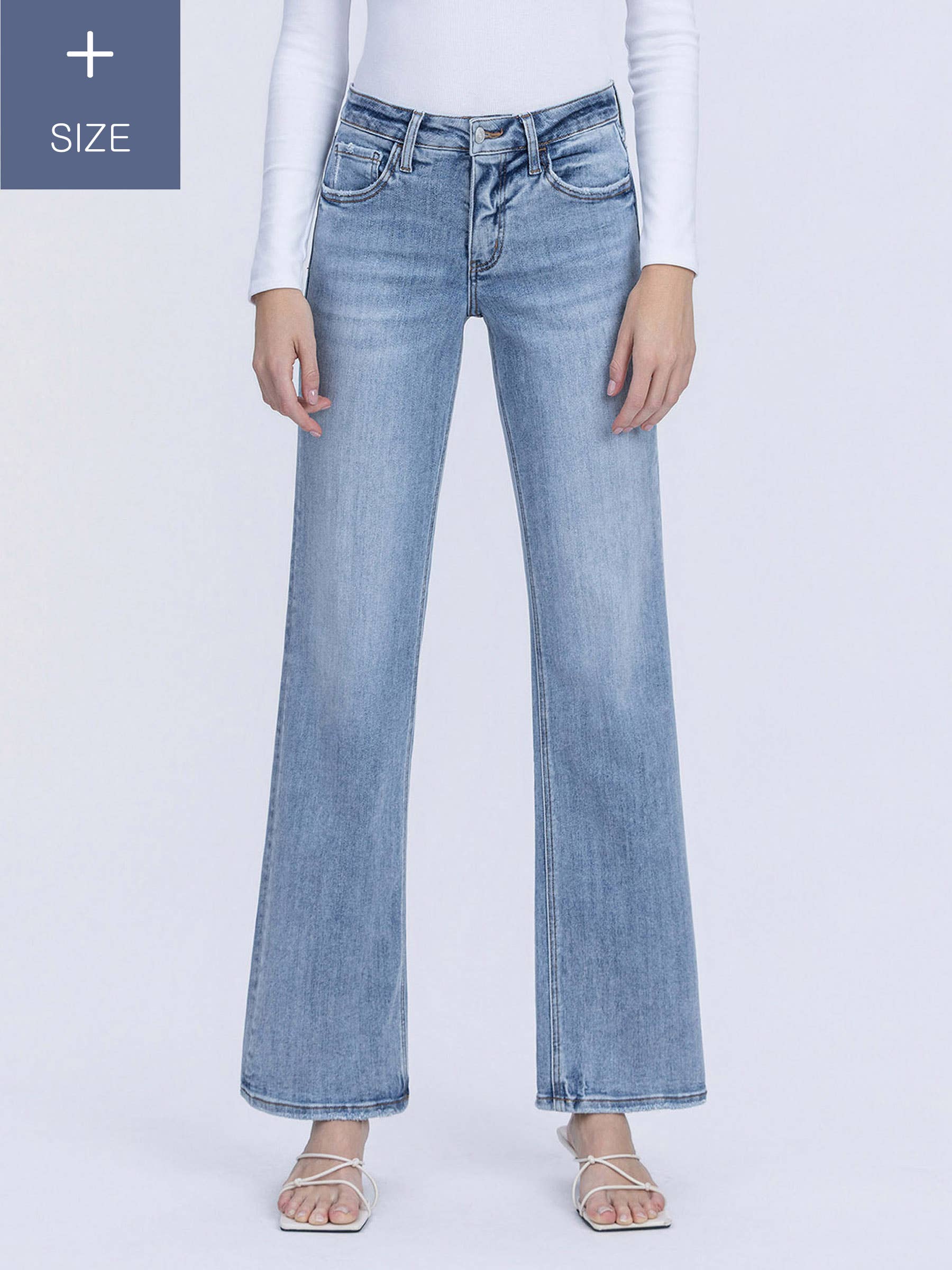 UBESTRIDELIG SLIM BREDE JEANS I STORE STØRRELSER MED MAVEKONTROL MED MELLEMHØJDE LV1358-P for engroshandel på Faire0