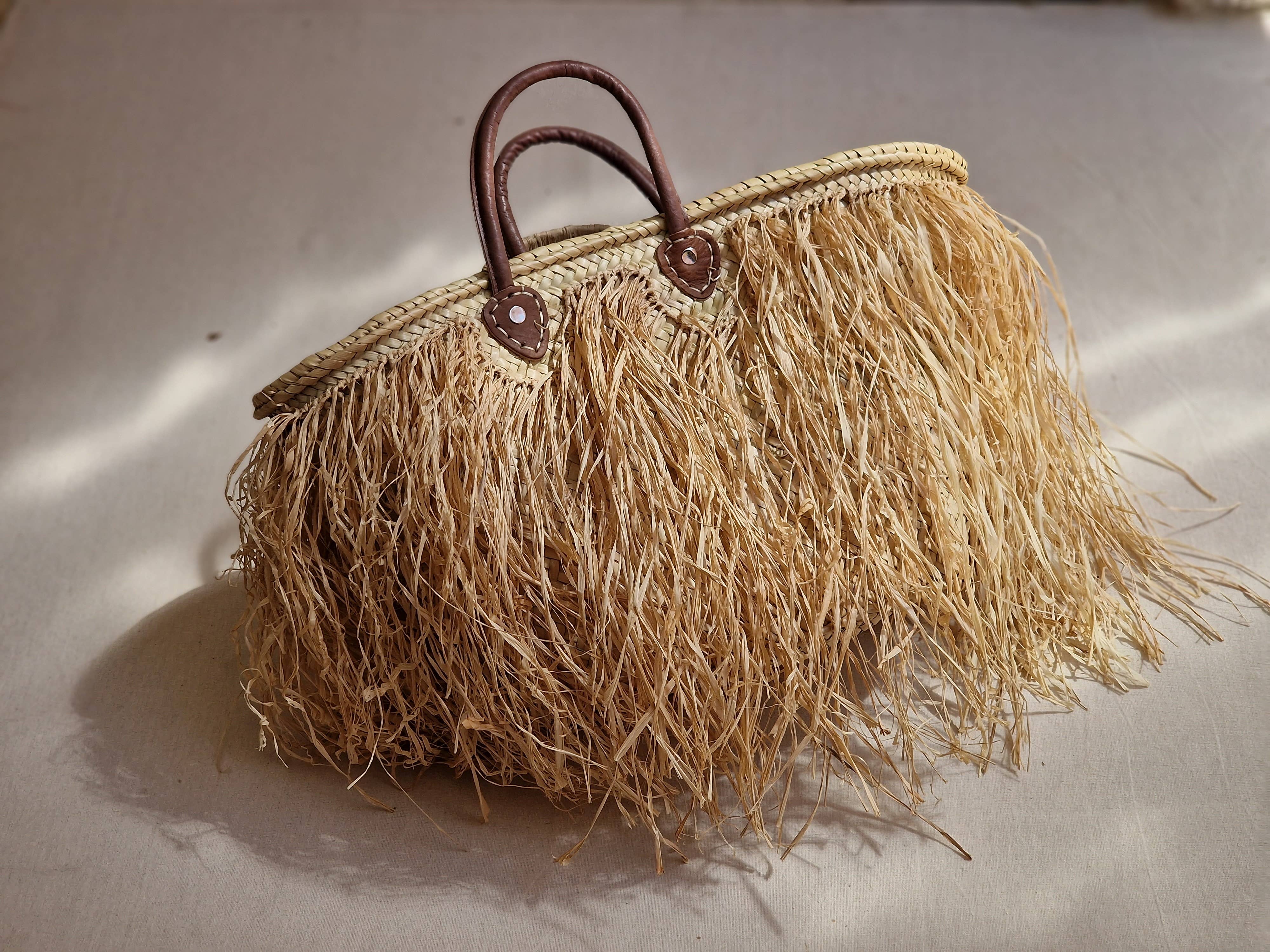 martitec - Vendita all'ingrosso Borsa da spiaggia - Borsa in paglia fatta a mano con frange in rafia