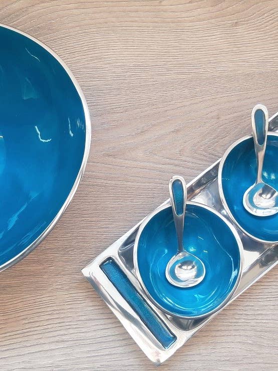 Contemporary Condiment Dips Serving Set with Spoons Aqua for wholesale by Oh So Pretty & Green