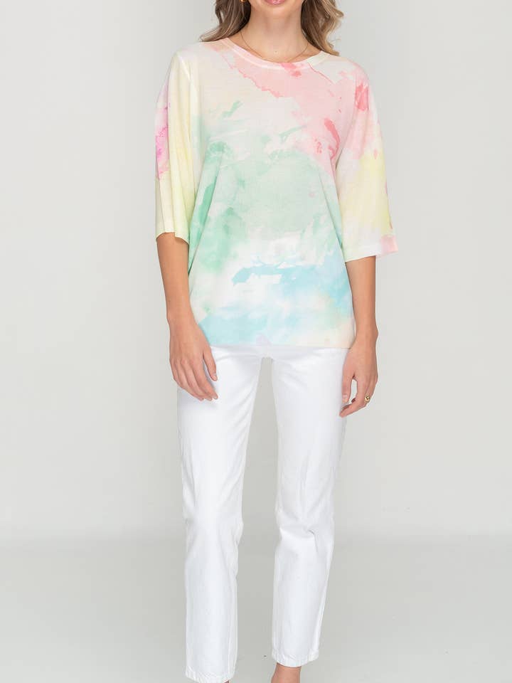 Top Meia Mangas Malha com Gola Redonda Multi Colorido por atacado de NIKKY APPARELS