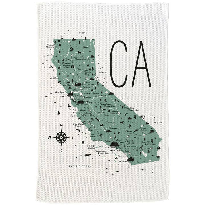 California State Icon Map with Cities Microfiber Kitchen Towel Graphic Print for wholesale by MooMo Studio