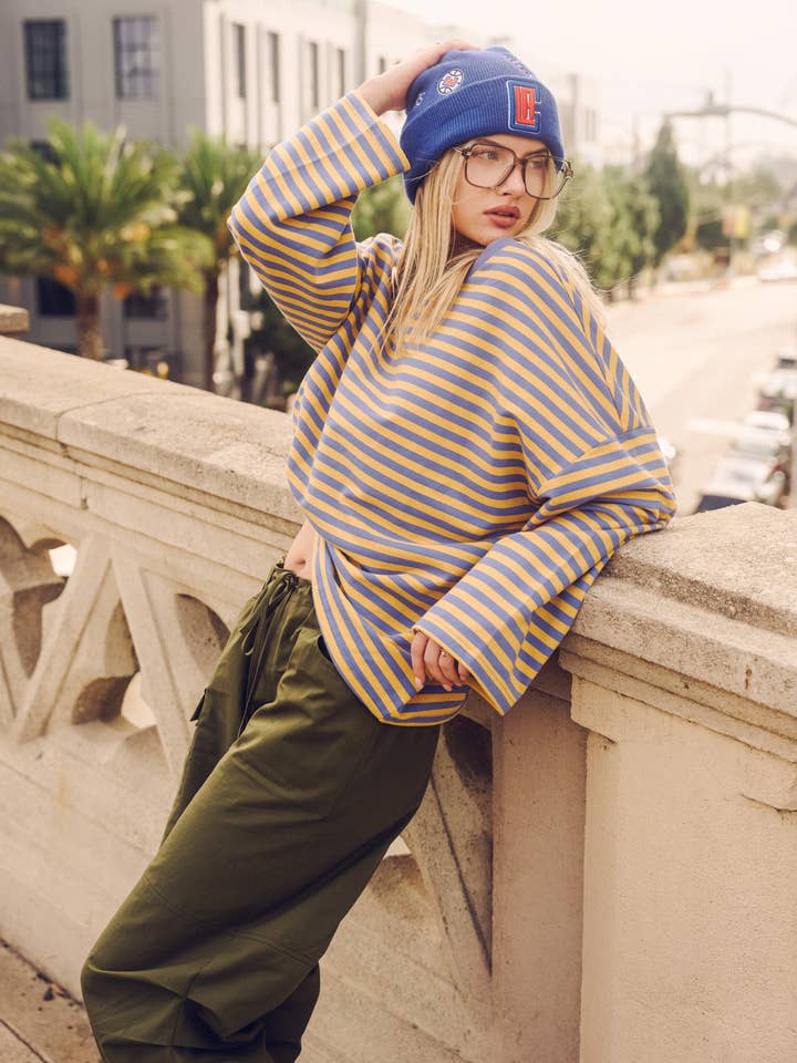 Mimosa - Wholesale Knit Top - Women's - Striped Terry Oversized Long Sleeve Top15