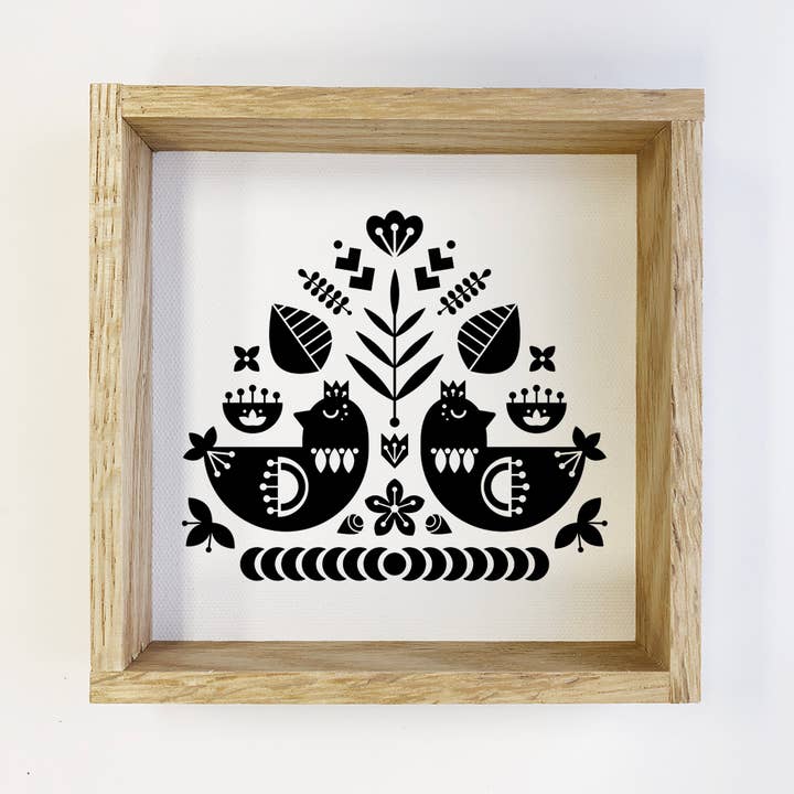 Hangout Home - Wholesale Sign - Folk Art- Black and White Chickens- Small Canvas and Frame