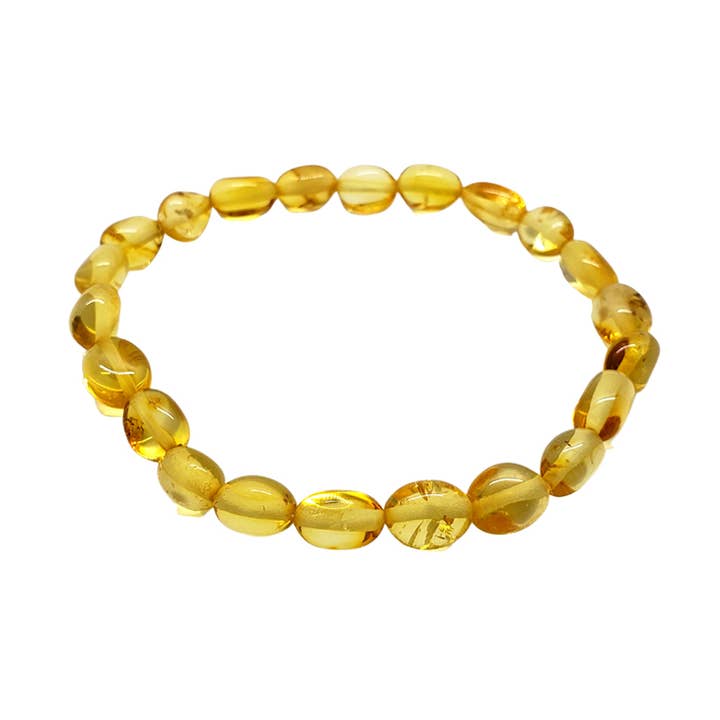 Bracelet extensible orné de perles en ambre citrine pour la vente par Amberman