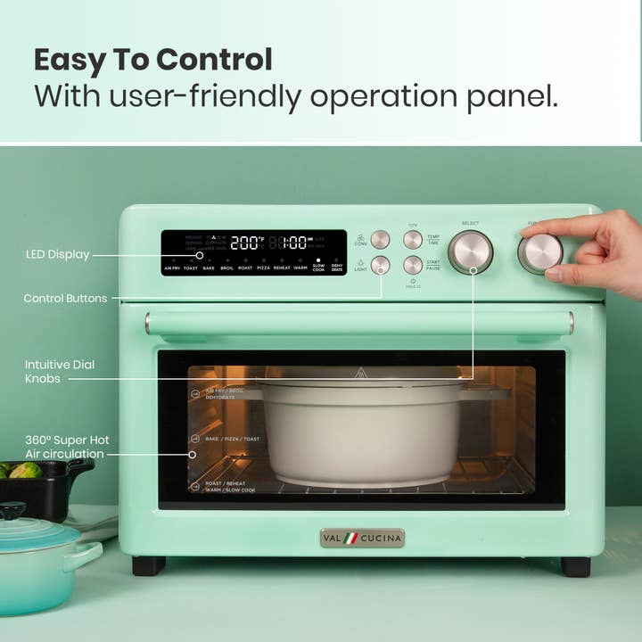 VAL CUCINA - Wholesale Kitchen Appliance - VAL CUCINA Extra Large Air Fryer Toaster Oven -Mint Green