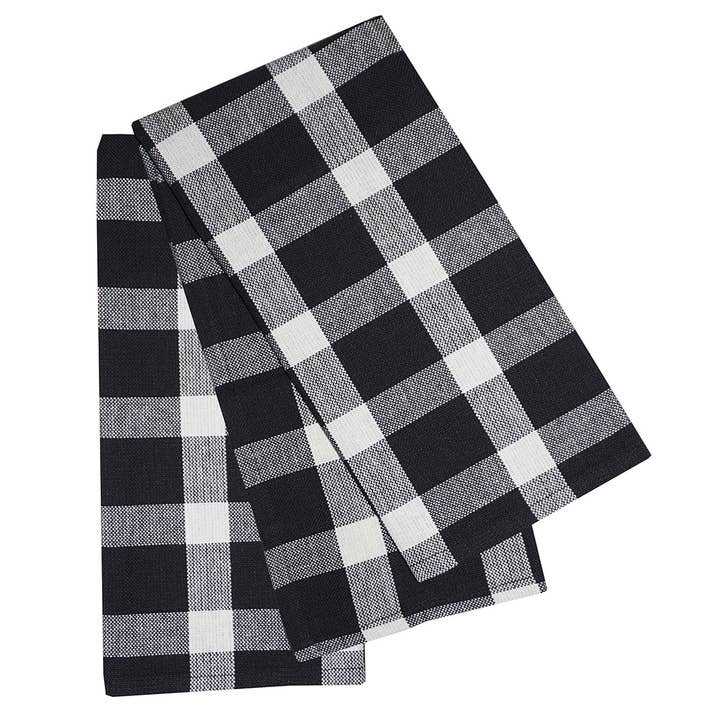 Tavern Check Kitchen Towels 2-Pc Set - Black for wholesale by Michaelian Home/India Overseas Traders, Inc.