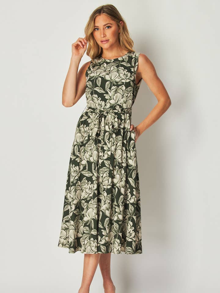 Robe midi sans manches à imprimé floral HD2847-VERT pour la vente par B I G H I T Fashion