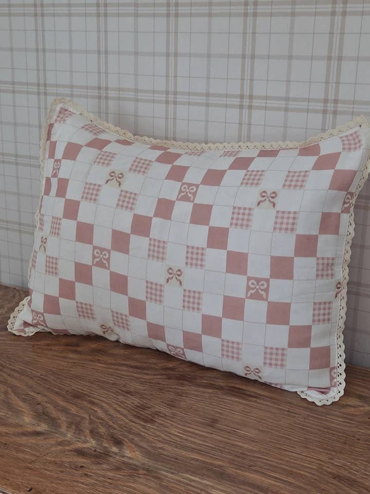 Funda de almohada - Lazos rosas y vichy para venta al por mayor de Ellie and Layne