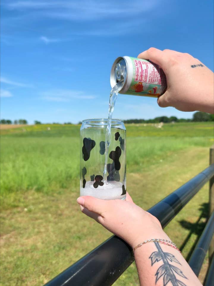 Cow Print Sipper Glass for wholesale by Howdy May Co.