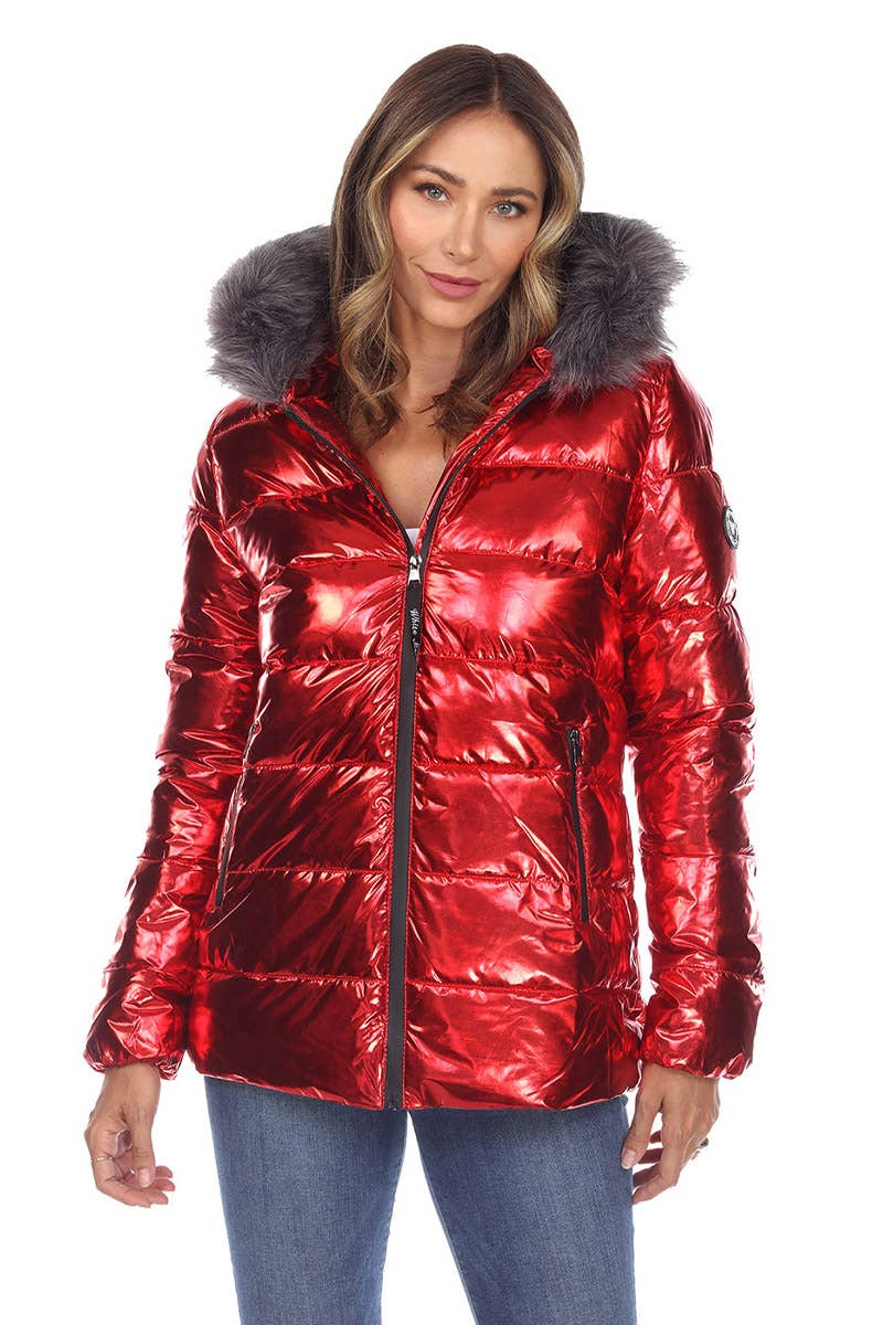 WHITE MARK - Wholesale Puffer Jacket - Women's - Women's Metallic Puffer Coat with Hoodie10