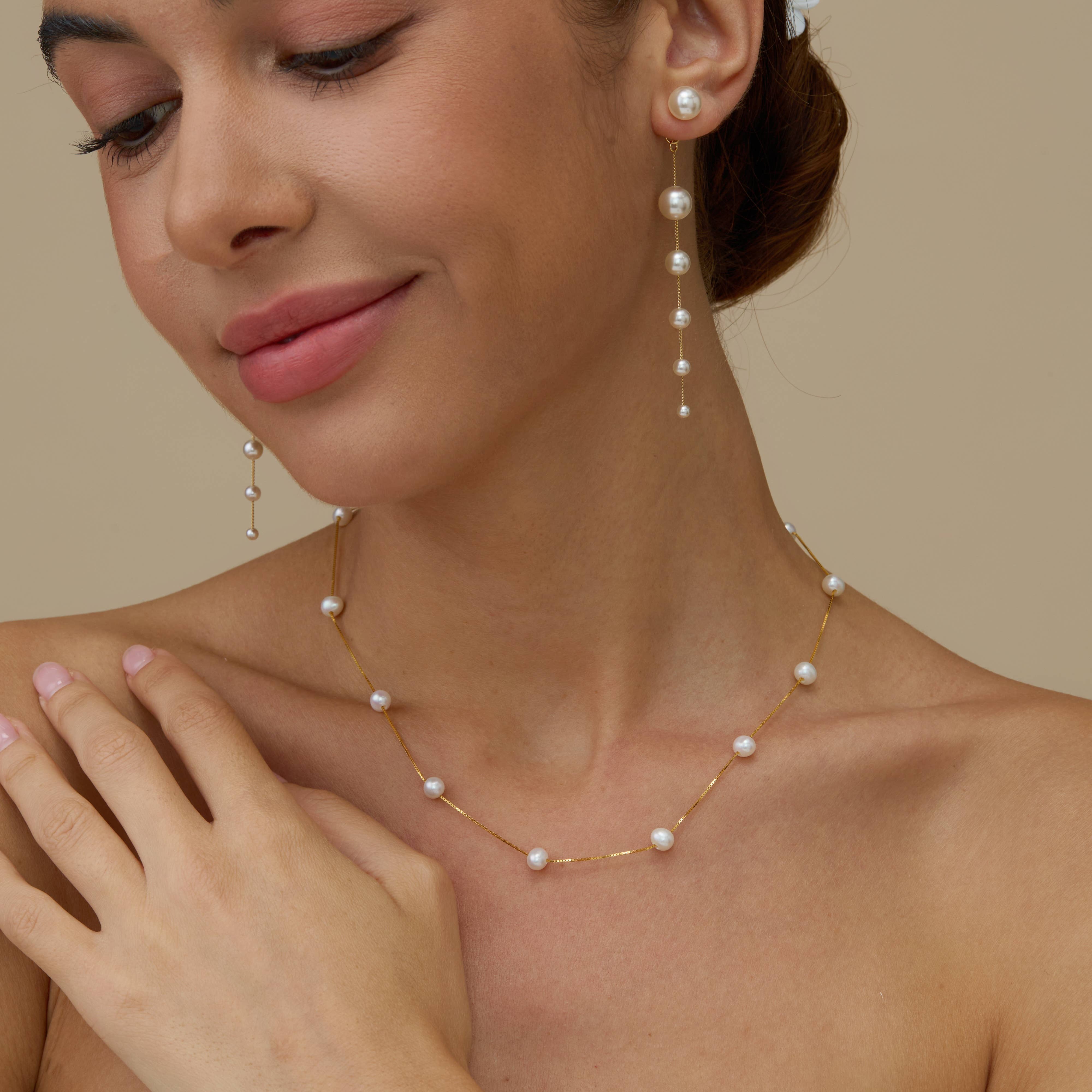 Drrtymagic – wholesale Jewellery set – Natural Freshwater Dangle Pearl Earrings&Pearl Necklace Set1