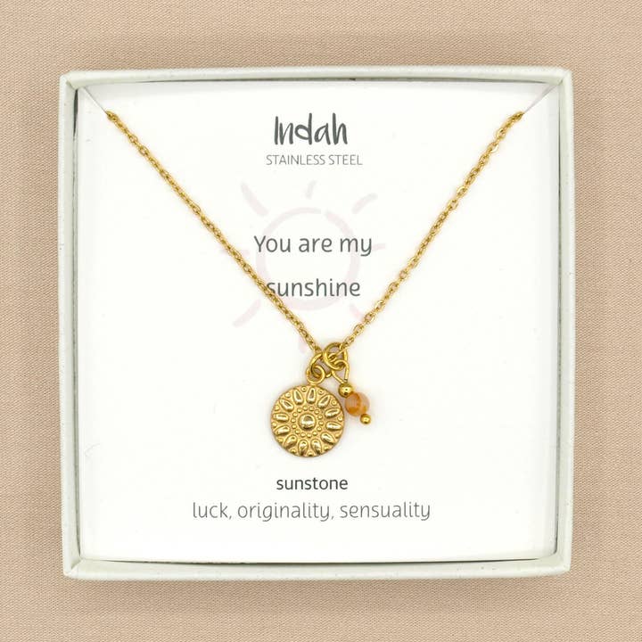 Ketting rock, zonnesteen, goud roestvrij staal voor wholesale door by Indah