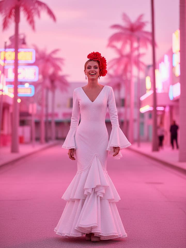 FLAMENCA DRESS CANASTERO WHITE EMMA WU DESIGN X FLAMENCA EM253 for wholesale by EMMA WU DESIGN