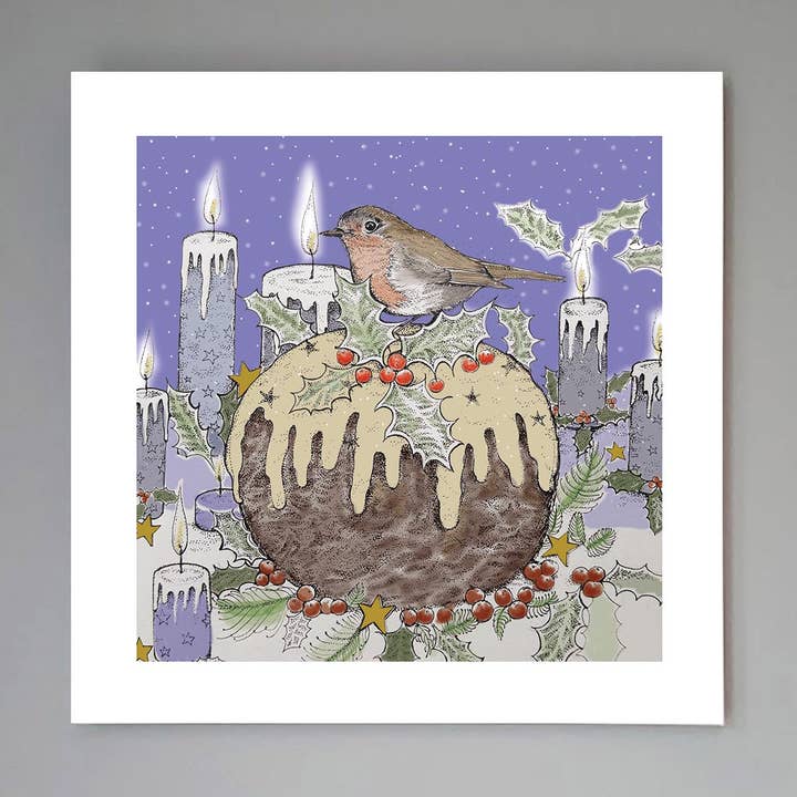 'Robin On A Pudding' Art Print for wholesale by Fay's Studio