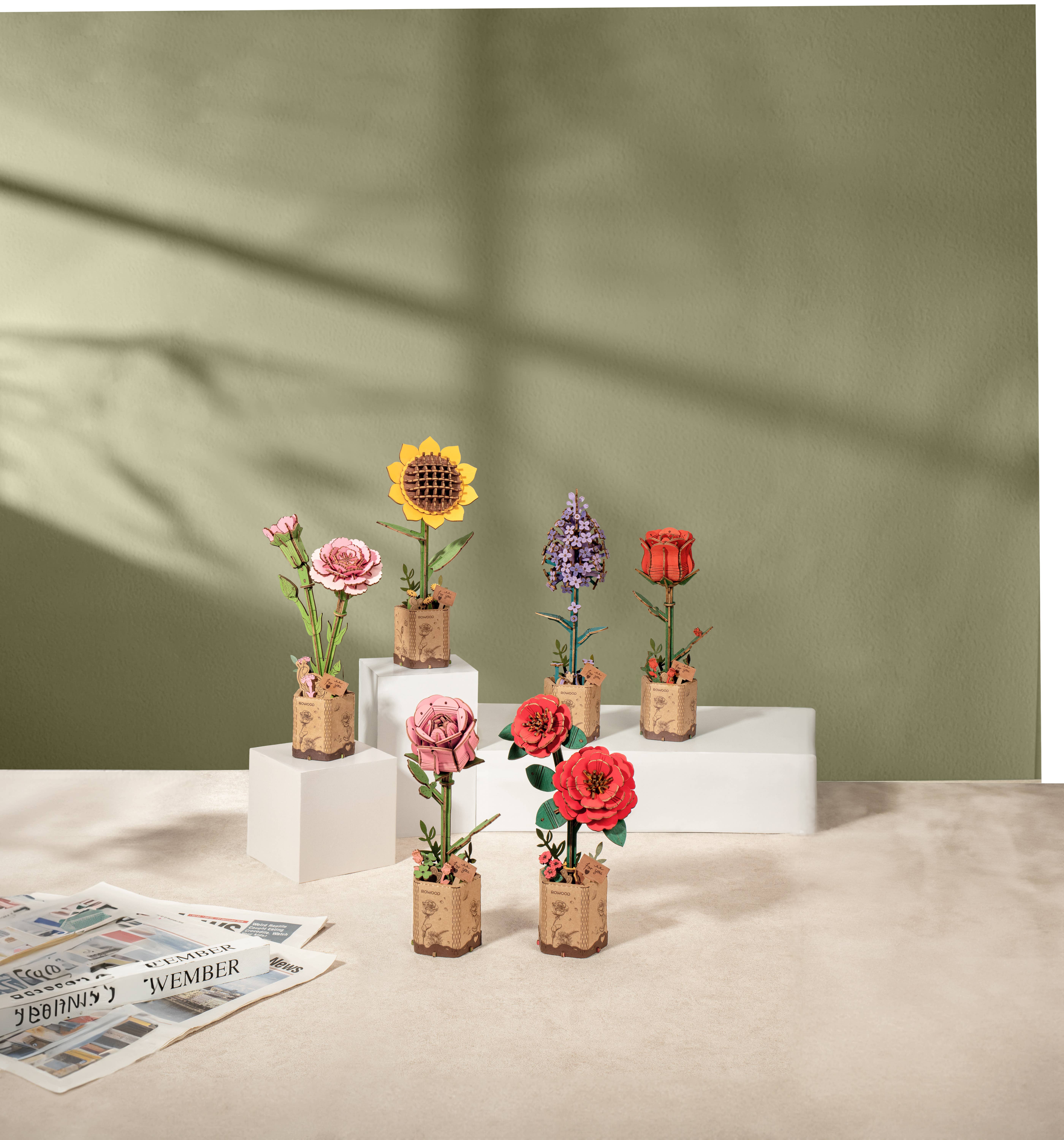 Hands Craft - Wholesale Puzzle - Kids - 3D Wooden Flower Puzzle: Red Camellia5