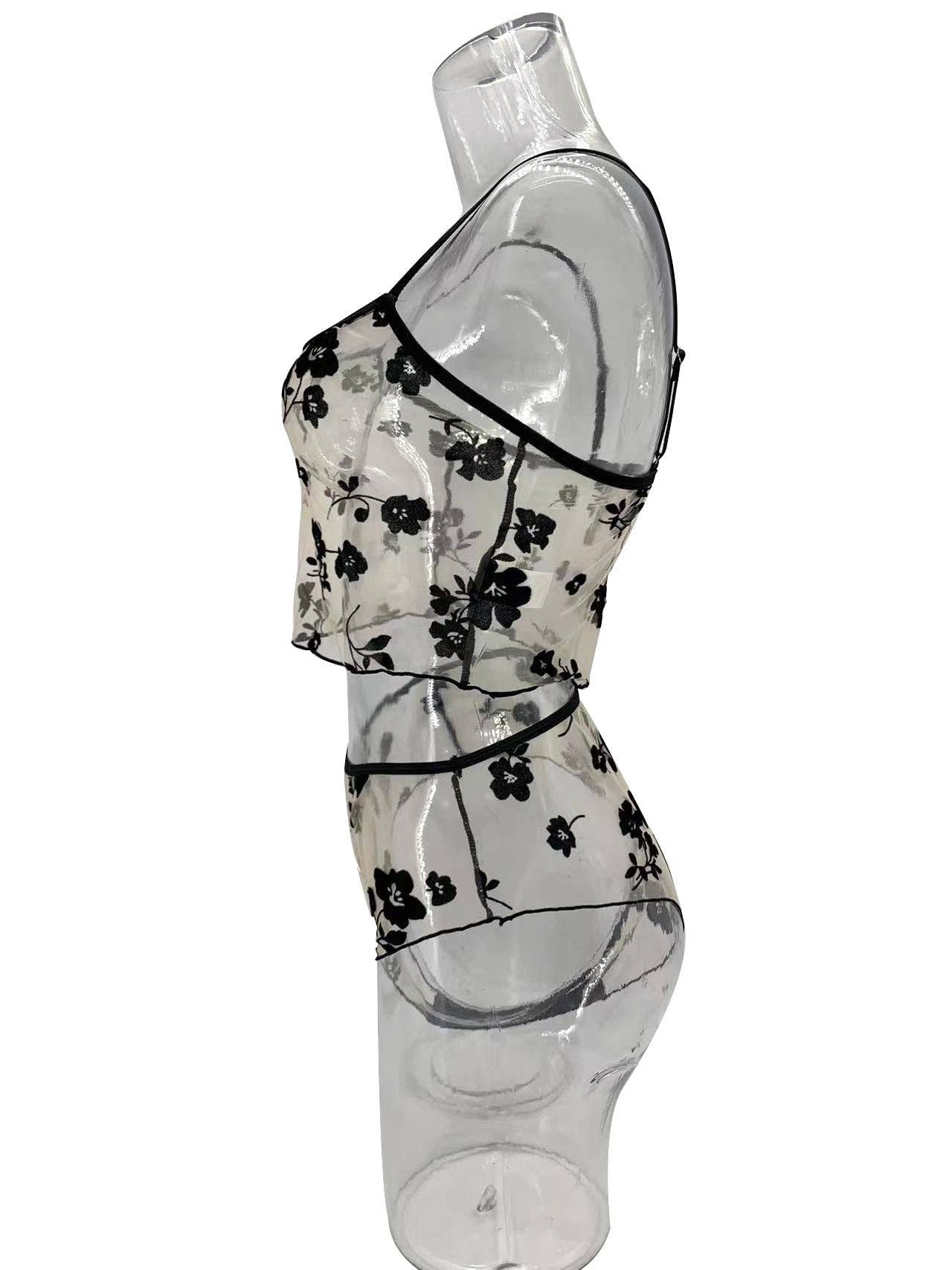 Black Ladies Floral See Through 2PCS Lingerie Set SKLG4160 for wholesale on Faire5