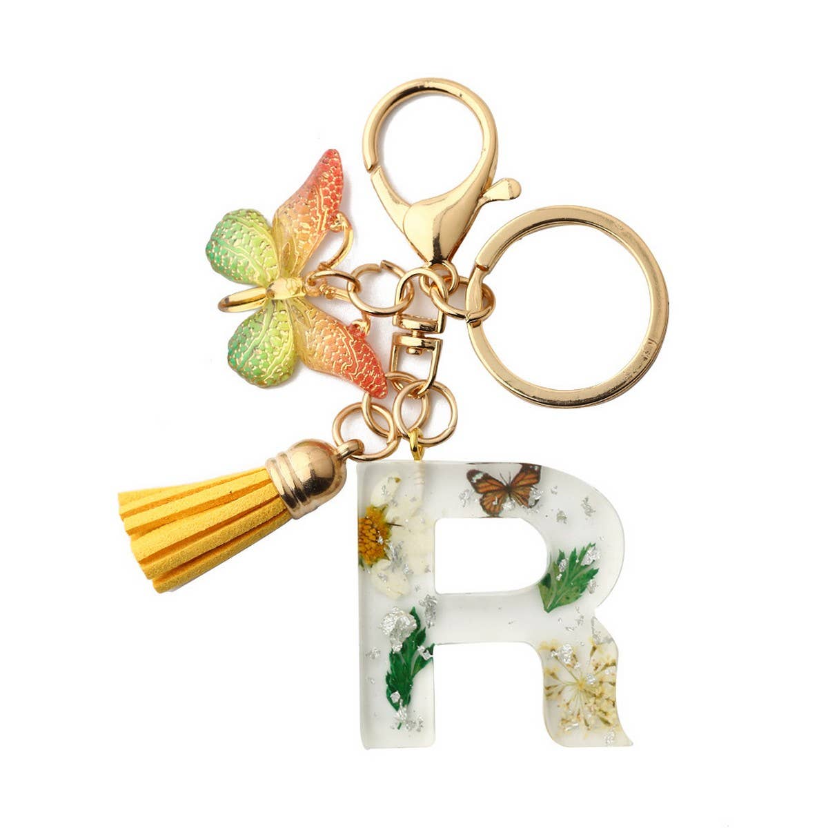 ACCITY - Wholesale Keychain - Women's - Flower Letter Keychain with Yellow Butterfly Charm_CWAB509016