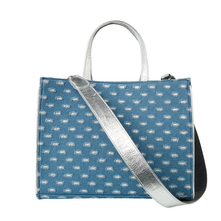 Bernard - Silver Denim Tote for wholesale by Sarah Stewart