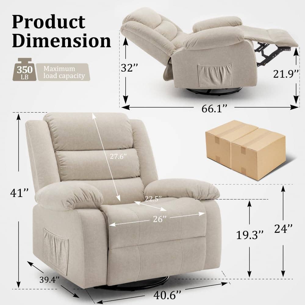 Oversized Recliner Chair With Massage And Swivel Beige for wholesale on Faire1