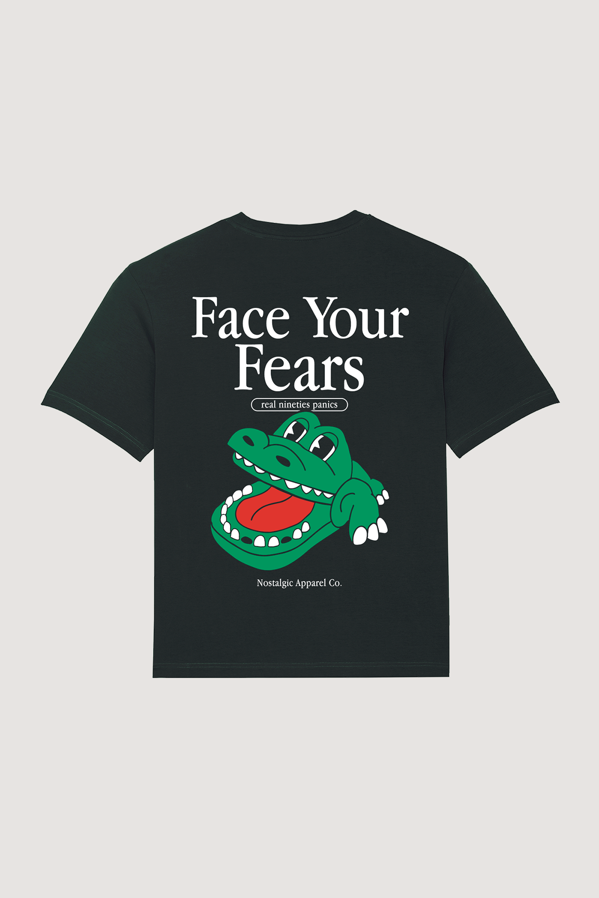 Nostalgic Apparel – Großhandel T-Shirt mit Siebdruck – Unisex – Face Your Fears | Schwarzes T-Shirt0