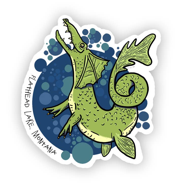 Flathead Lake Monster Sticker for wholesale by Corvidae drawings & designs