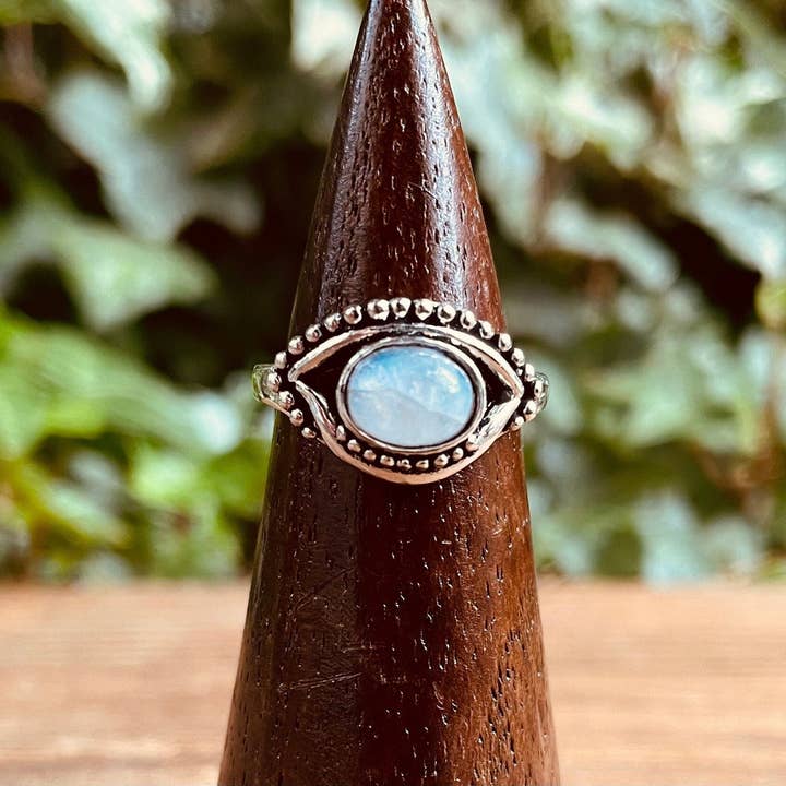 Kaali Boutique - Wholesale Multi-Stone Ring - Evil Eye Silver Ring Moonstone / Protection / Boho / Bohemian / Psy / Rustic / Tribal / Gypsy / Festival / Healing / Festival