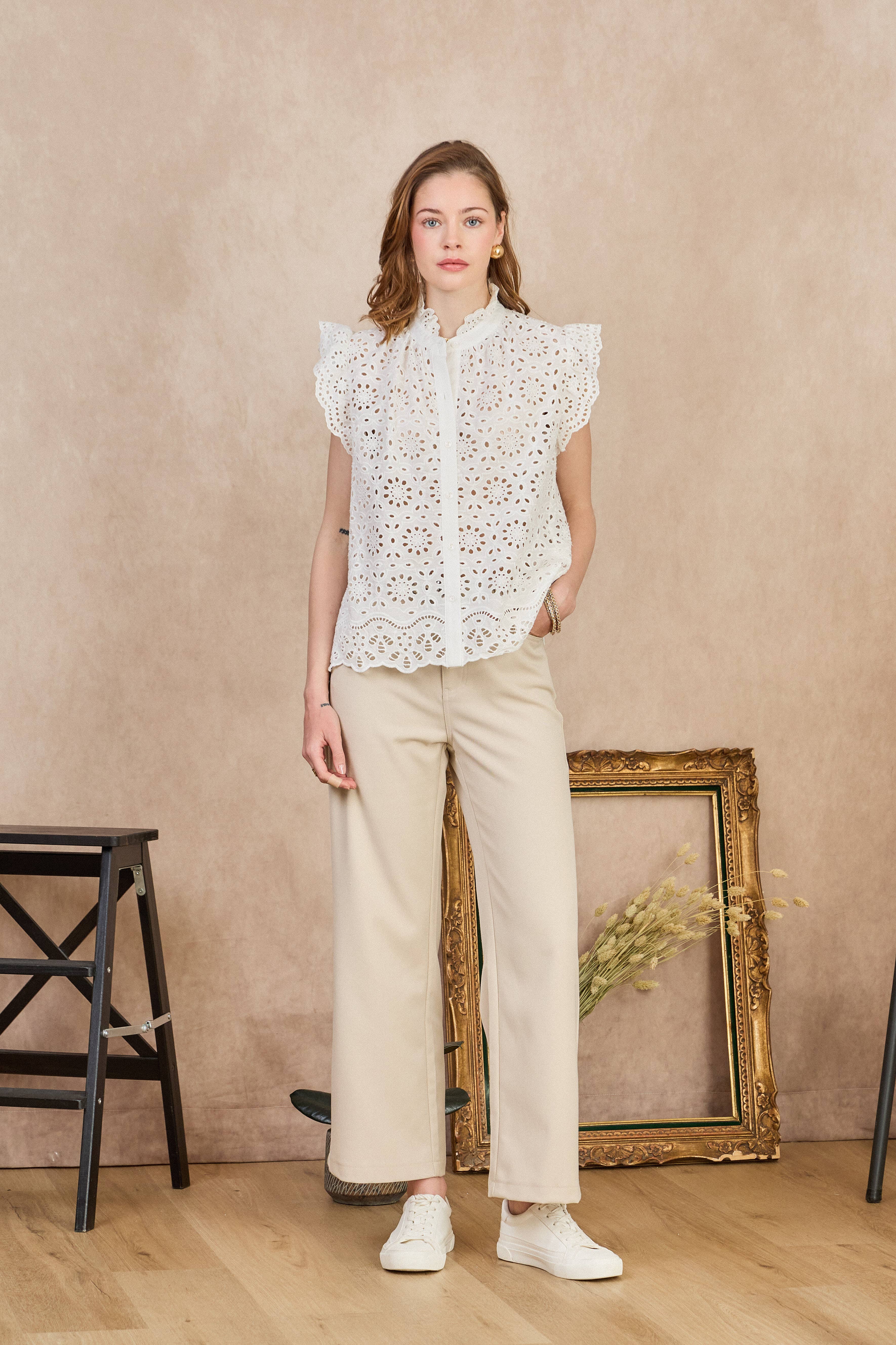 LULUMARY - Venta al por mayor Camisa con botones - Mujer - Blusa de encaje CH3631