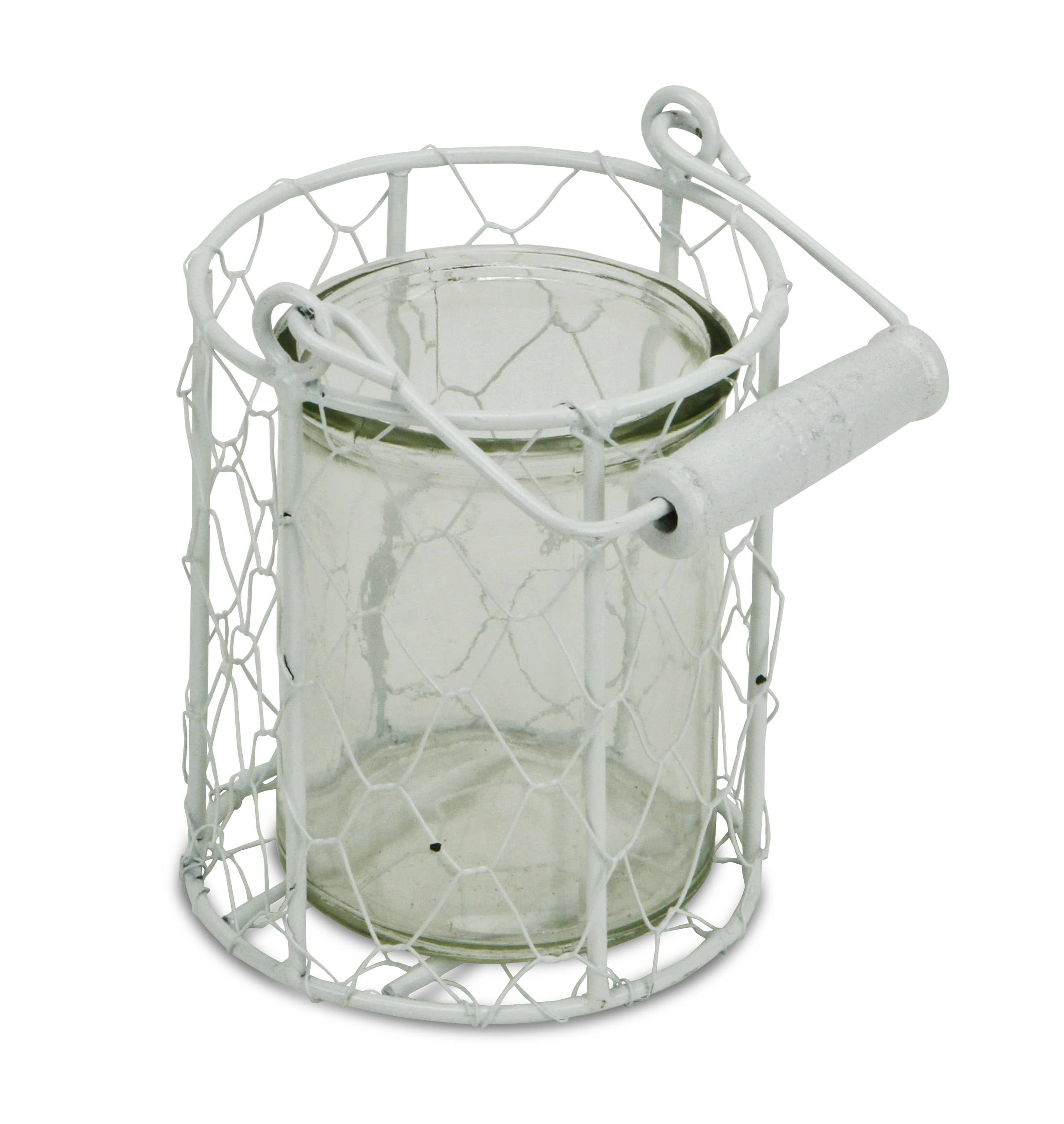 Cheungs Home Decor - Wholesale Decoratieve pot - Ronde glazen pot van Belen in witte draadmand7