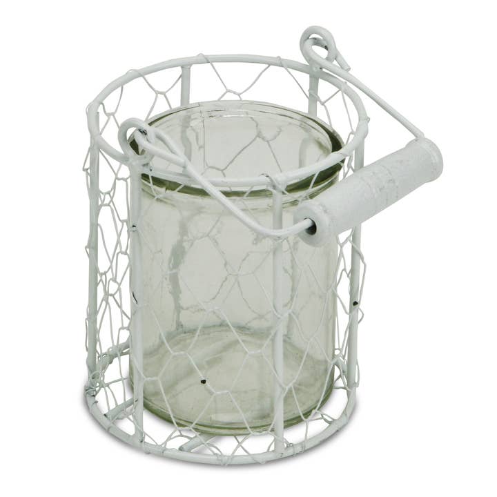Cheungs Home Decor - Wholesale Decoratieve pot - Ronde glazen pot van Belen in witte draadmand7