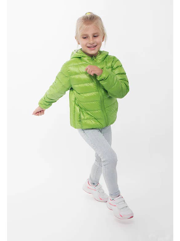 DASTI - Wholesale Puffer Jacket - Kids - Dasti Kids Down Jacket Ultralight Hooded Packable, Green