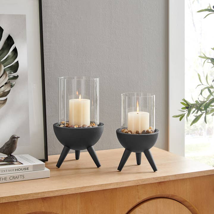 Danya B – wholesale Candle holder – Molta Modern Black Metal Pedestal and Glass Candle Holder20
