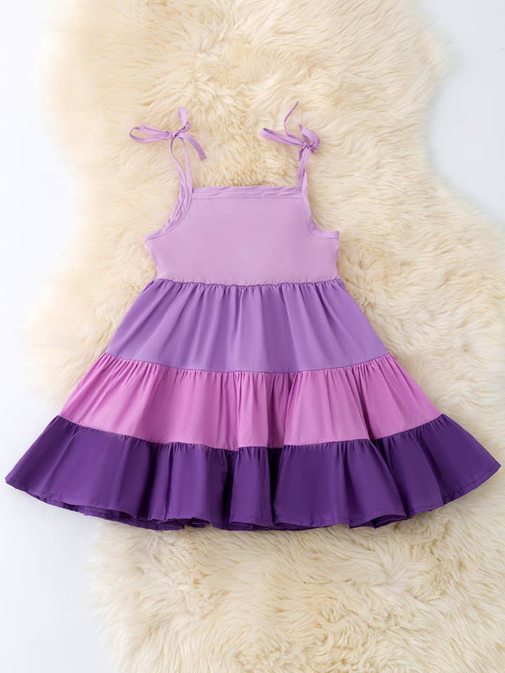 Multi-Purple tone ruffle dress. DRG50868 SOL for wholesale by Kids Charm Online