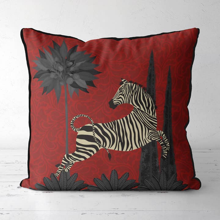 Dancing Zebra Animalia Tropical kussen of tuinkussen voor wholesale door FabFunky Ltd