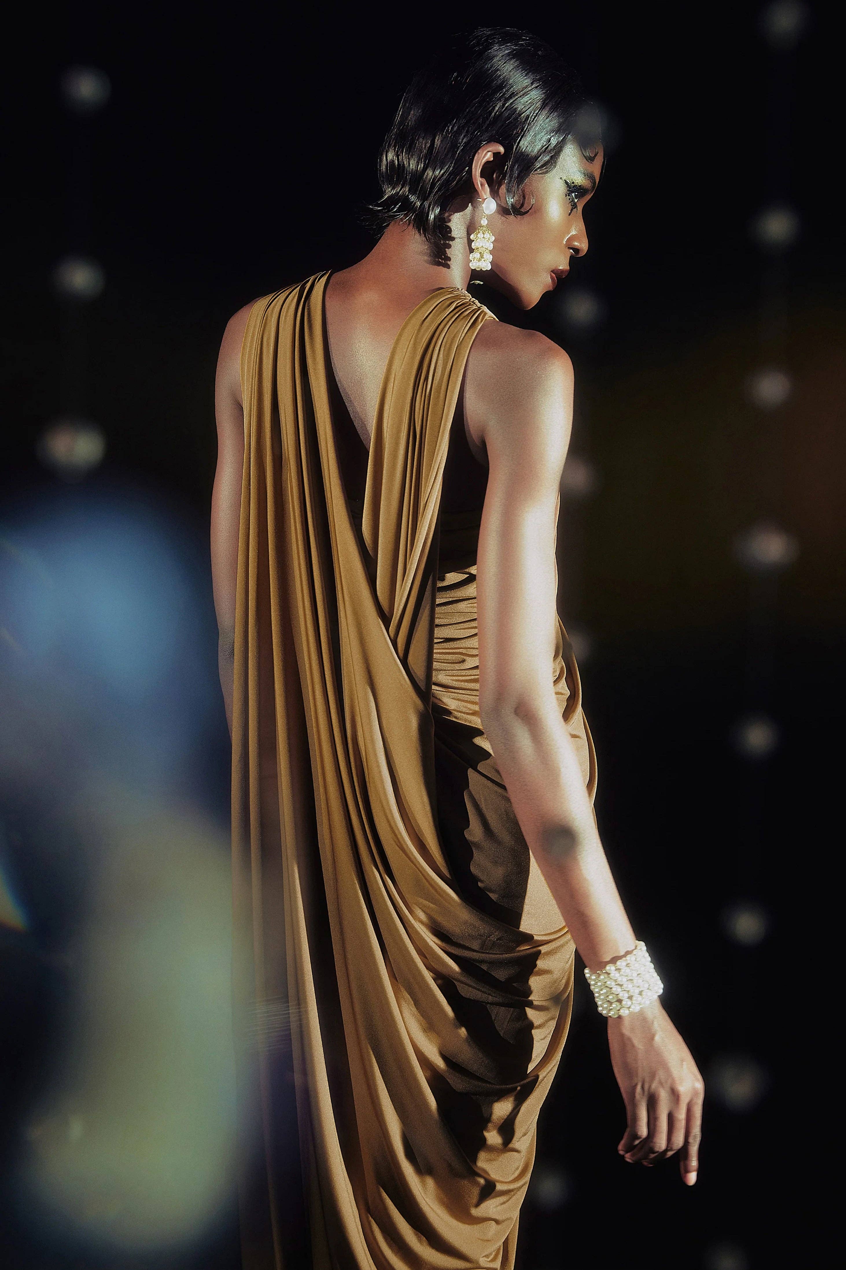 Golden Brown The Story of an Awakening Crisscross-Draped Evening Gown for wholesale on Faire1