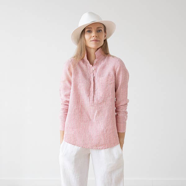 LinenMe - Wholesale Button Down Shirt - Women's - Linen Shirt Medium Stripe Rosa Fabio3
