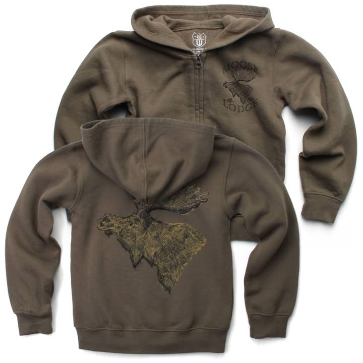 Wes and Willy Boys Moose Head Zipper Hoodie for wholesale by Wes and Willy