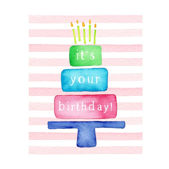 Carte de vœux pour gâteau d'anniversaire - Rose pour la vente par Brake Ink Stationery