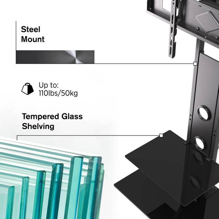 Promounts - Wholesale Console Table - Premium Swivel TV Stand Mount for 37”-72” TVs with Shelving