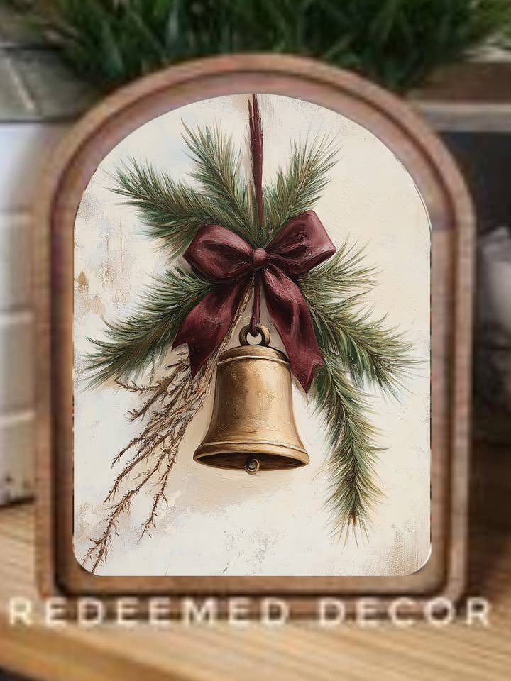 Arch Top Christmas Bell Framed Art for wholesale by Redeemed Decor