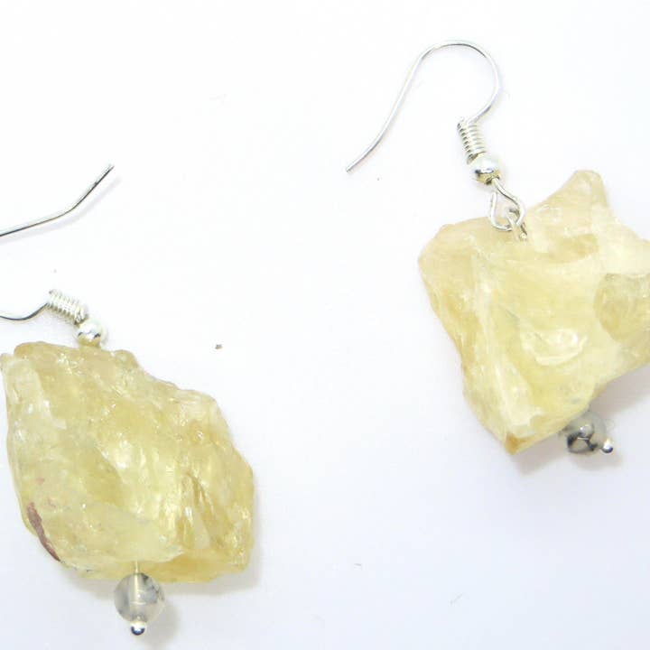 OPTIMISTIC LISTENING EARRINGS - Natural Citrine Raw Nuggets 30-40 mm for wholesale by PEACE MAKER GEMS