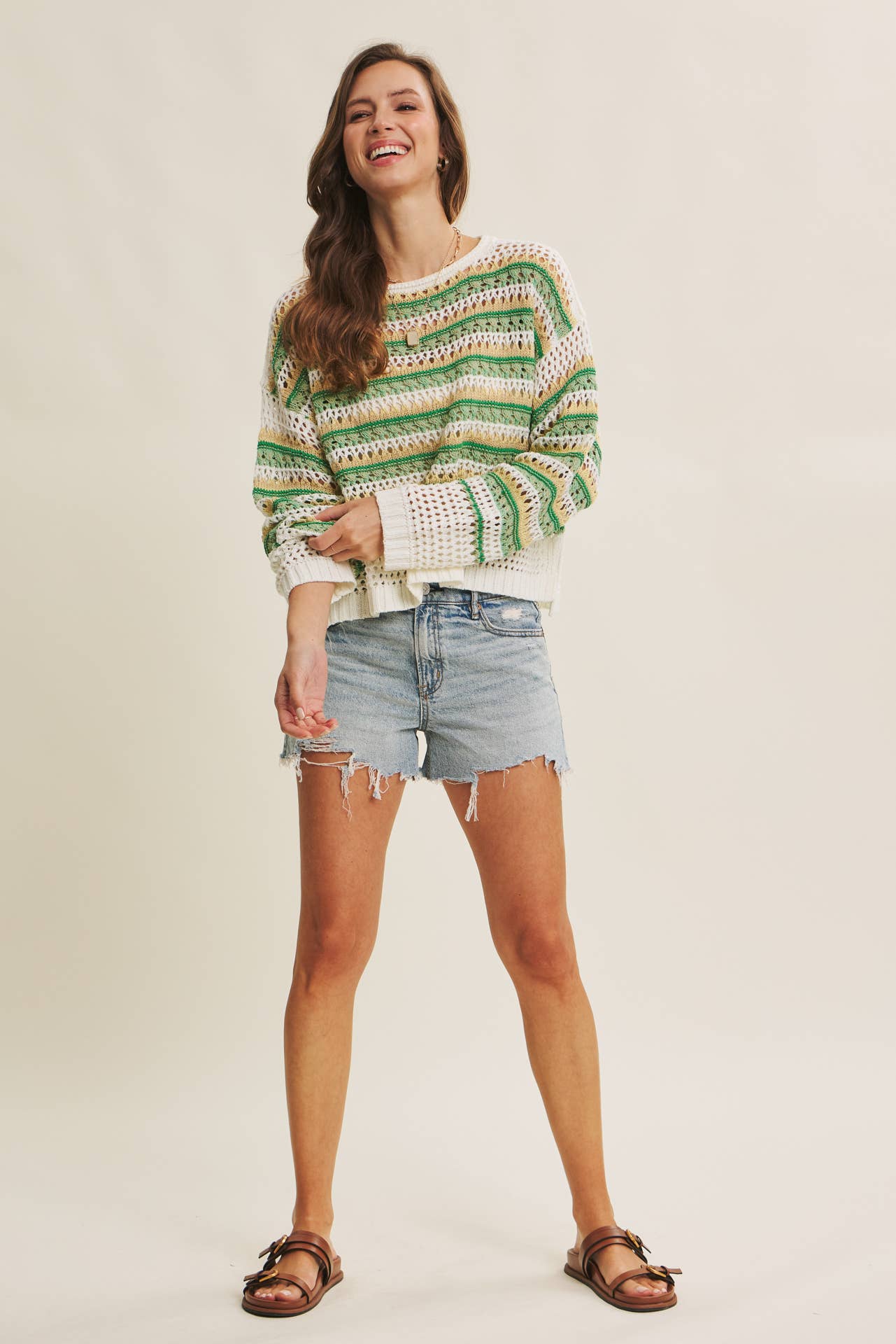 in february - Wholesale Knit Sweater - Women's - BRIGHT VIBRANT MULTI STRIPE LOOSE FIT CROCHET SWEATER TOP27