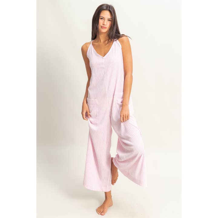 HYFVE - Wholesale Jumpsuit - Women's - DZ24E188-Striped V-Neck Sleeveless Jumpsuit