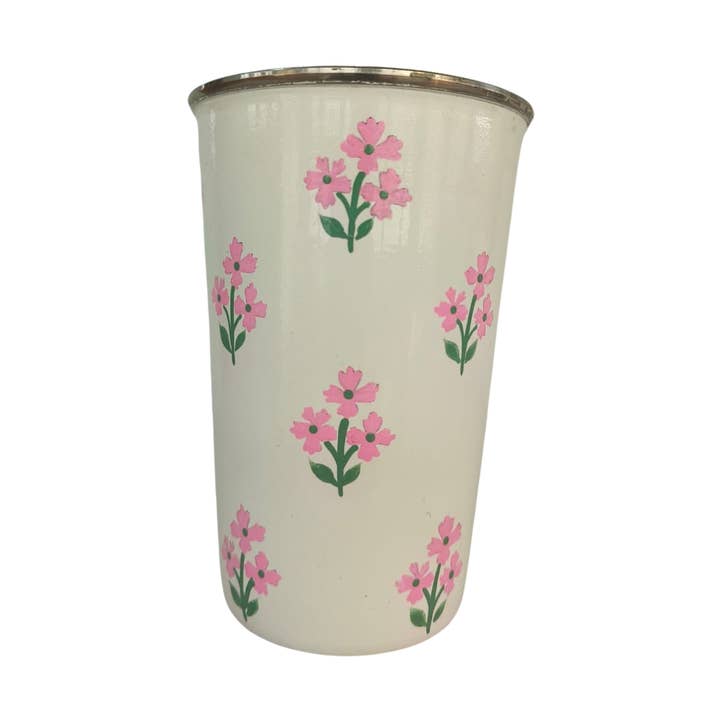 Pink Floral Tall Enamelware Tumbler - Set of 4 for wholesale by Trudie