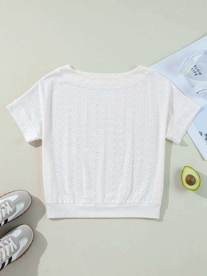 Hvid Øjenhulstrik Bådudskæring T-shirt for engroshandel på Faire