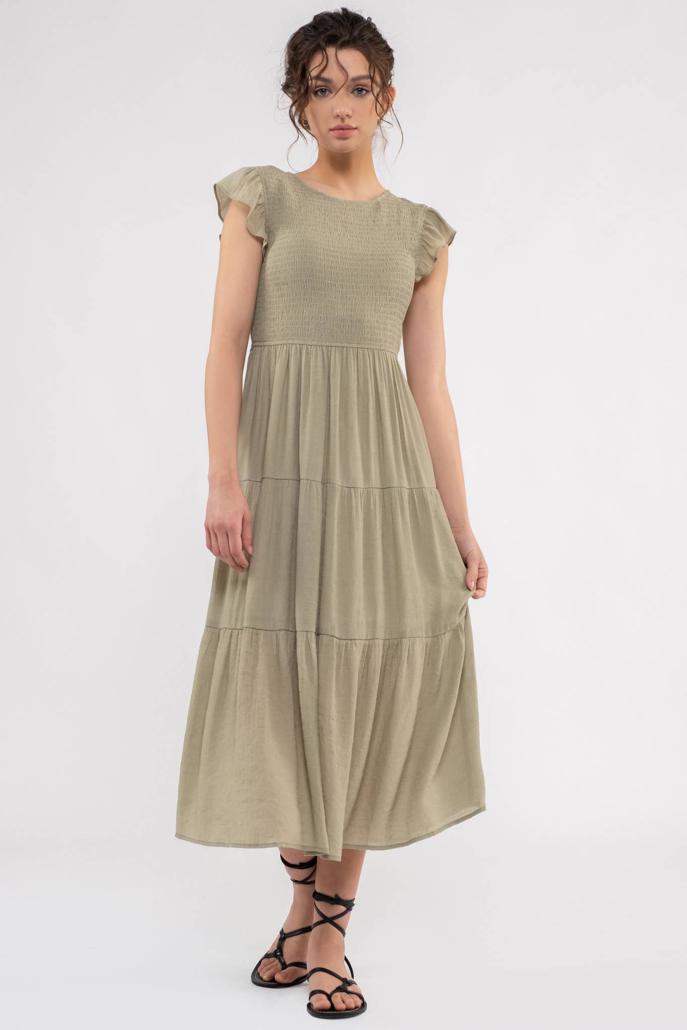 Blu Pepper - Venta al por mayor Vestido - Mujer - Vestido midi con volantes y cuerpo fruncido83