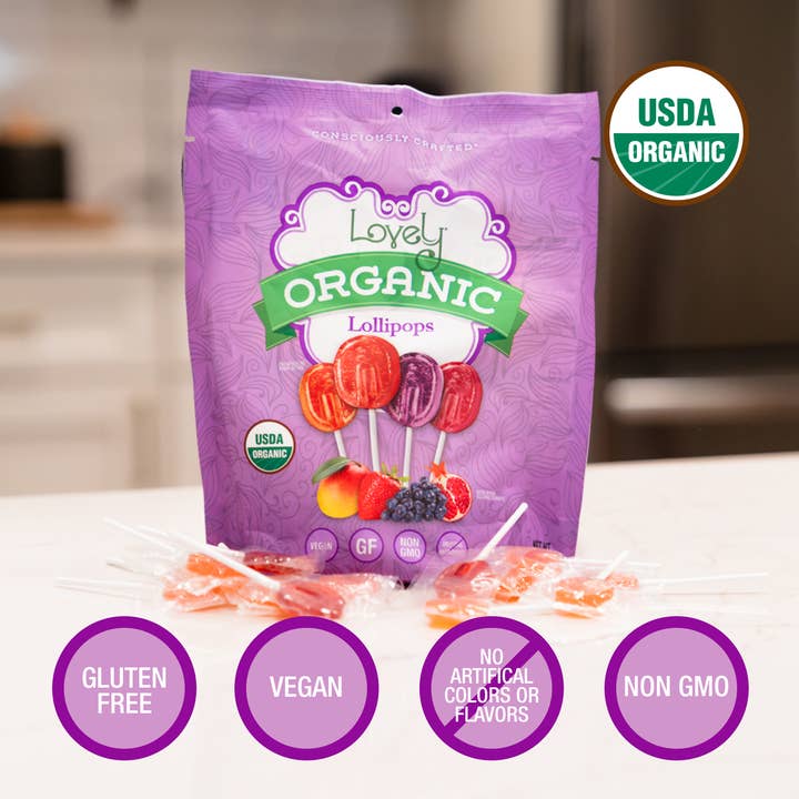 Lovely Candy Company - Wholesale Lollipop - Bulk Organic Lollipops -10lb, Gluten Free Candy, No Dyes