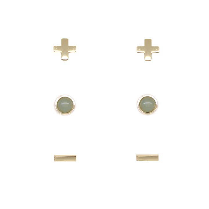 Aventurine & Gold Lot de 3 boucles d'oreilles pour la vente par CHARGED