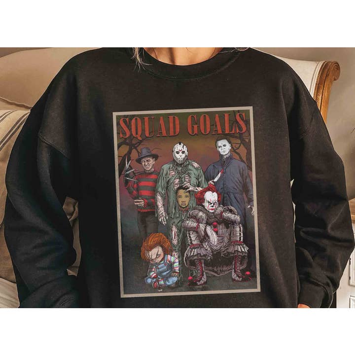 Noir Pennywise Myers Jason Krueger Chucky Shirt, Chemise Halloween en vente sur Faire2