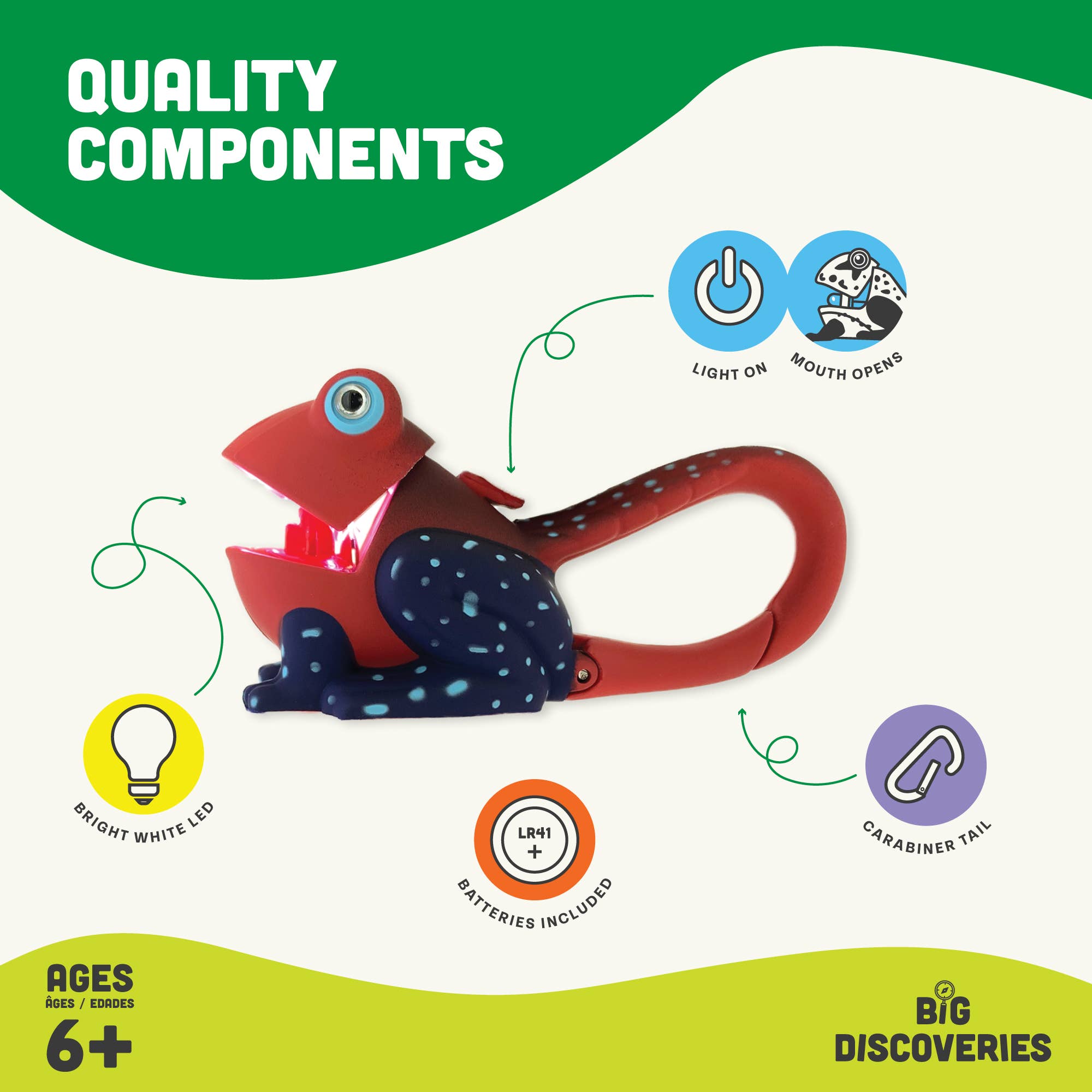 Big Discoveries / Sun Co. - Vendita all'ingrosso Giocattolo luminoso - Bambini e neonati - Torcia LifeLight con moschettone a forma di rana rossa6