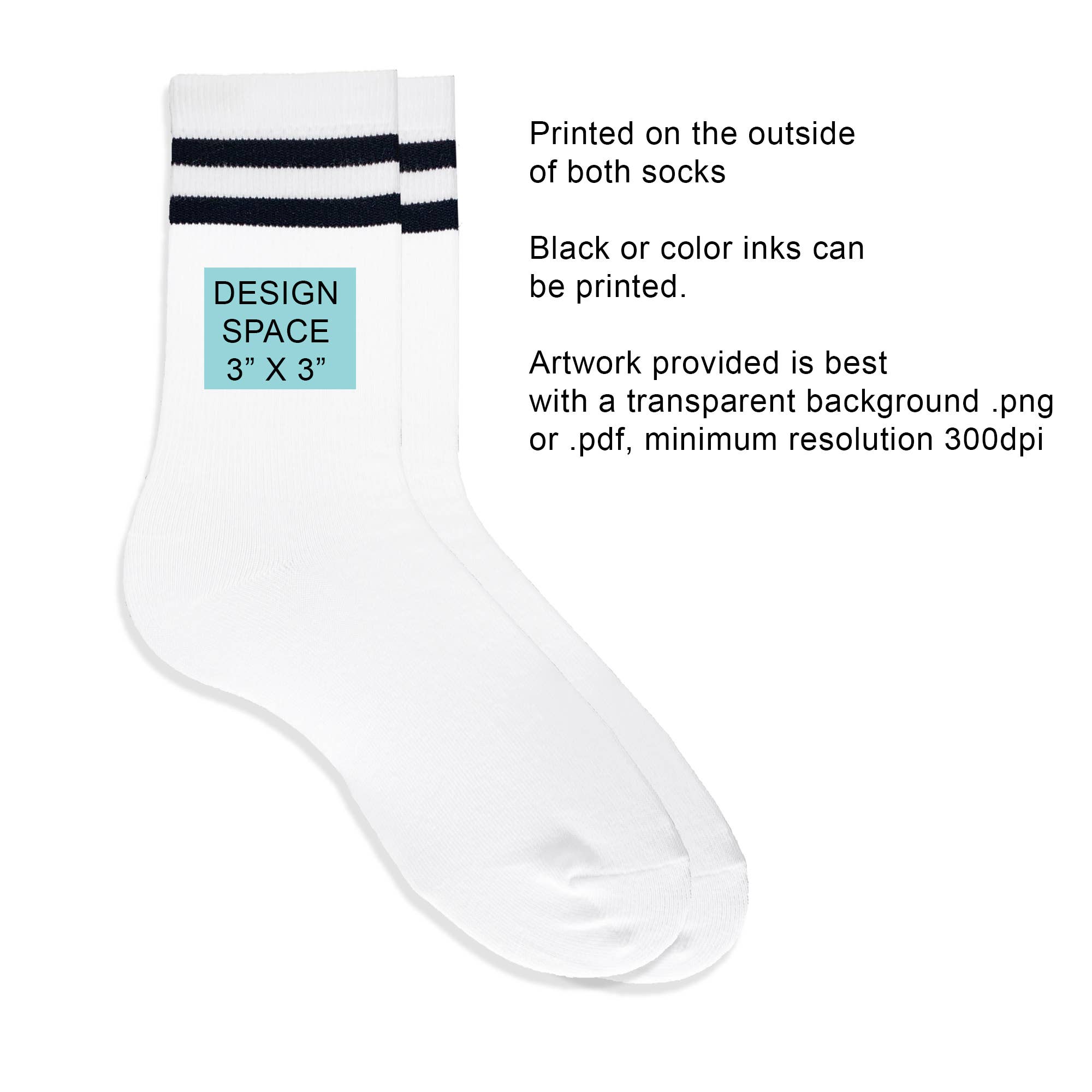 Sockprints - Wholesale Socks - Unisex - Custom Printed White Black/Stripe Ribbed Crew Socks1